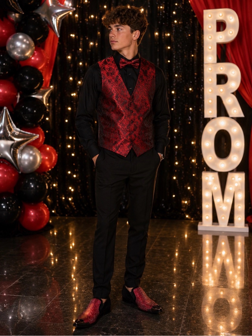 Brand Q Red & Black Paisley Men’s Dress Vest Sz L Prom Wedding Formal Tuxedo
